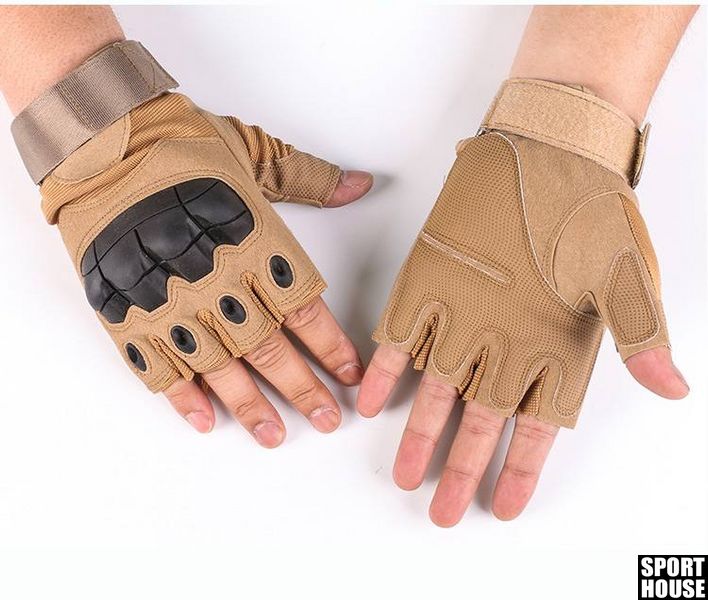 Перчатки тактические с костяшками без пальцев бежевые М размер 26 фото