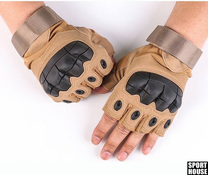 Перчатки тактические с костяшками без пальцев бежевые М размер 26 фото