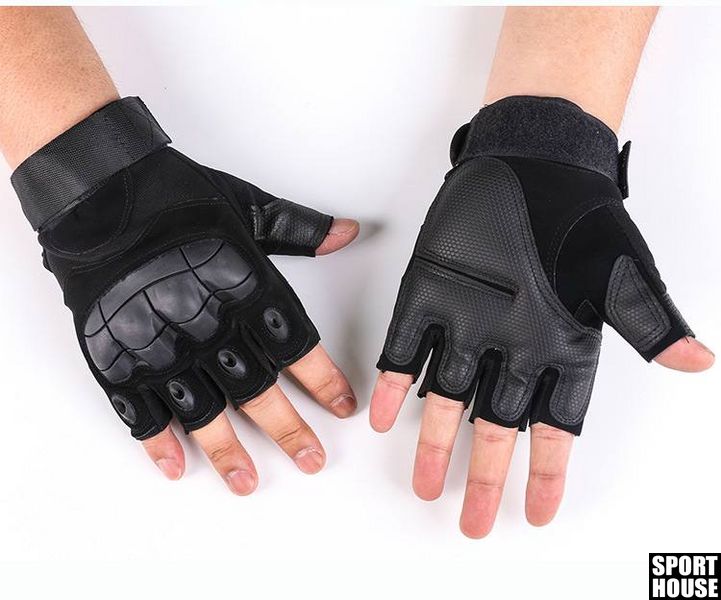 Перчатки тактические с костяшками без пальцев черные М размер 27 фото
